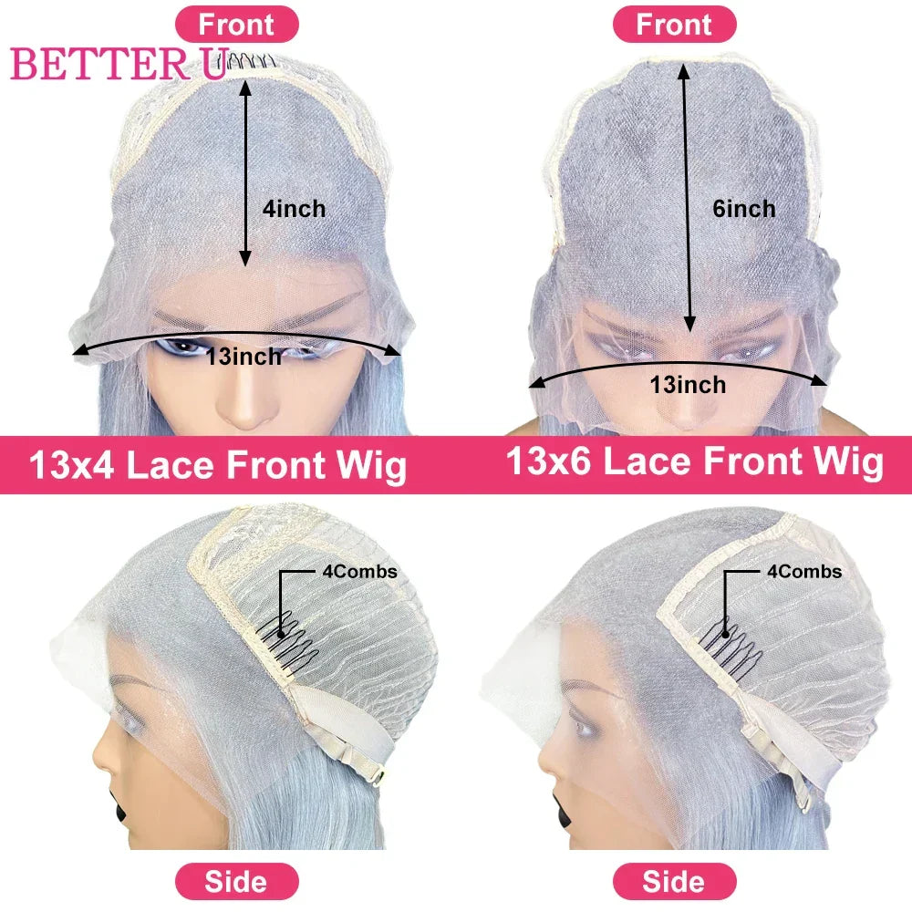Light Blue Straight 13X6 Transparent Lace Front Human Hair Wig Pre-Plucking Brazilian 613 Colored 13x4 Lace Front Wig For Women