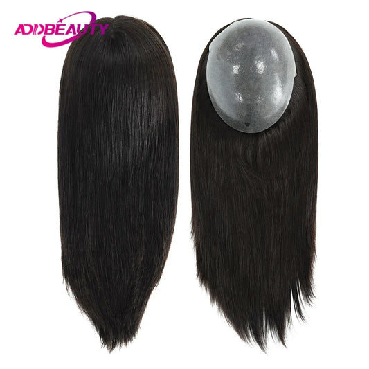 Straight Human Hair Wigs for Women Full PU Toupee 100% Real Human Hair Blonde Human Hair Replacement System Unit Natural Brown