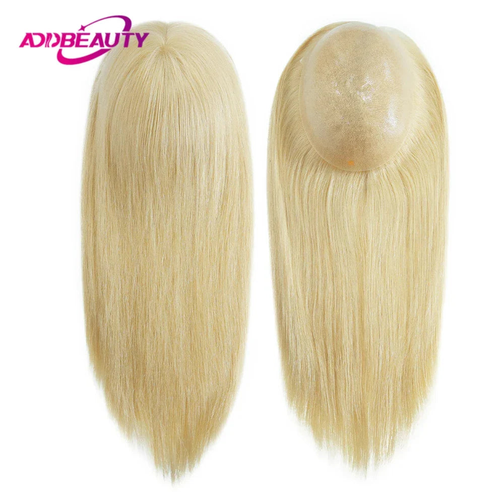 Straight Human Hair Wigs for Women Full PU Toupee 100% Real Human Hair Blonde Human Hair Replacement System Unit Natural Brown
