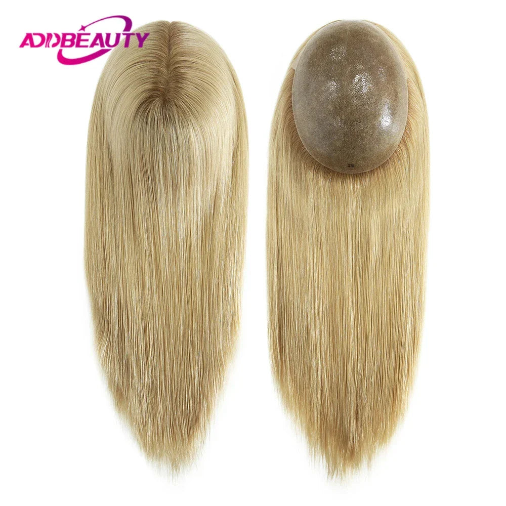 Straight Human Hair Wigs for Women Full PU Toupee 100% Real Human Hair Blonde Human Hair Replacement System Unit Natural Brown
