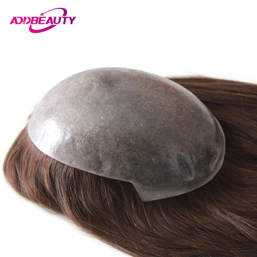 Straight Human Hair Wigs for Women Full PU Toupee 100% Real Human Hair Blonde Human Hair Replacement System Unit Natural Brown